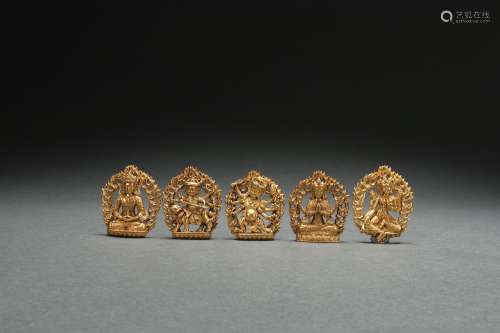 A Set of Gilt Gold Statues of Buddha