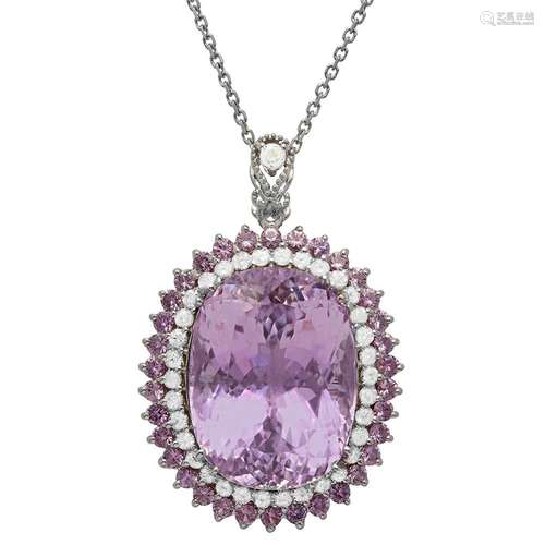 14k White Gold 51.32ct Kunzite 2.05ct Sapphire 1.60ct Diamon...