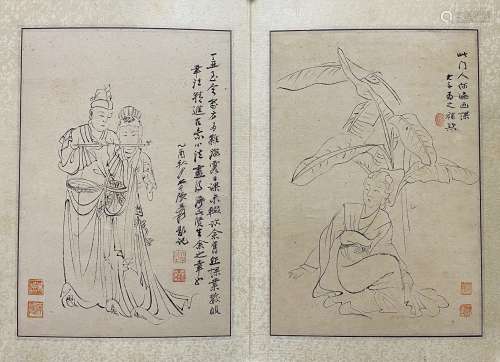Two Line-drawing Painting of Figure, He Haixia