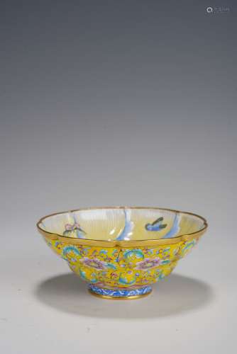 Chinese Painted Enamel ZHAN (Small Cup) with Composite Flowe...