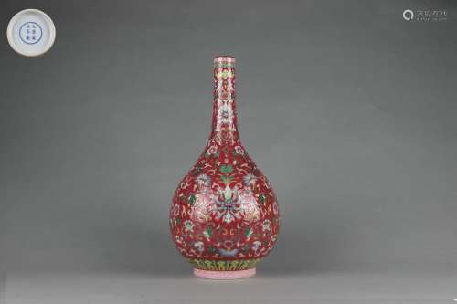 Famille Rose Vase in Carmine Red Glaze, Yongzheng Reign Peri...