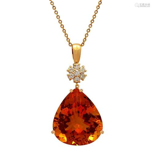 14k Yellow Gold 41.10ct Citrine 0.51ct Diamond Pendant