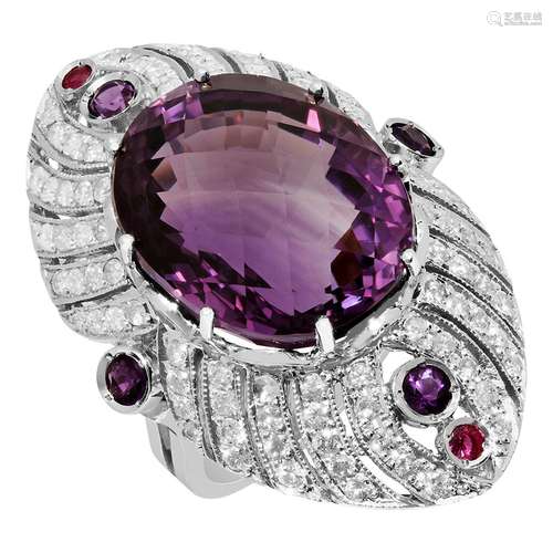 14k White Gold 26.23ct & 0.40ct Amethyst 0.15ct Ruby 1.7...