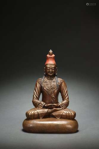 Copper Alloy Statue of Buddha with Silver Inlaid