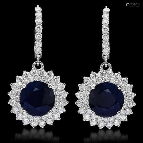 14K Gold 8.37ct Sapphire 2.86ct Diamond Earrings