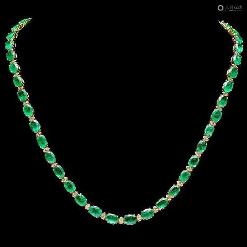 14K Yellow Gold 31.94ct Emerald and 1.68ct Diamond Necklace