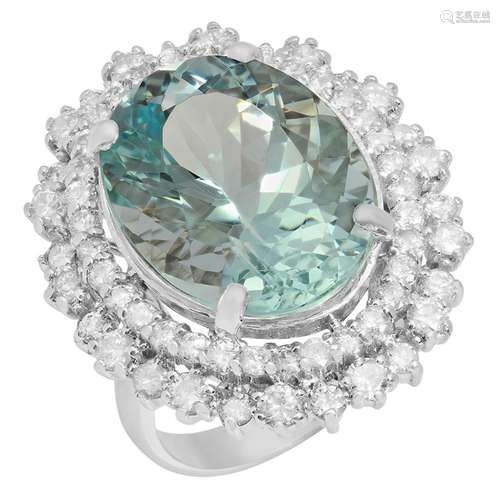 14k White Gold 12.69ct Aquamarine 2.06ct Diamond Ring