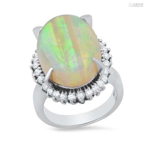 Platinum Setting with 10.22ct Opal and 0.50ct Diamond Ring