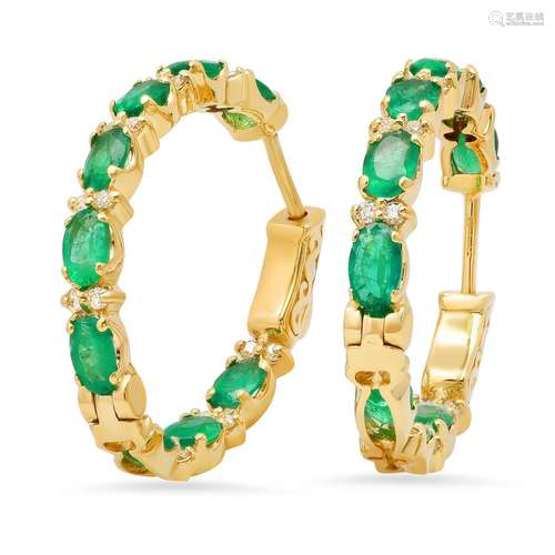 14K Yellow Gold with 3.42ct Emerald and 0.37ct Diamond Earri...