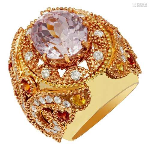 14k Yellow Gold 15.08ct Kunzite 1.20ct Sapphire 1.58ct Diamo...