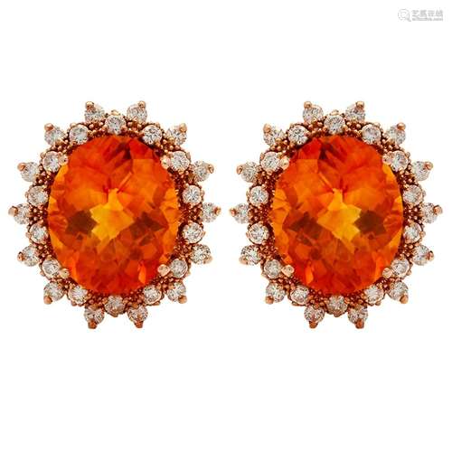 14k Rose Gold 10.96ct Citrine 1.42ct Diamond Earrings