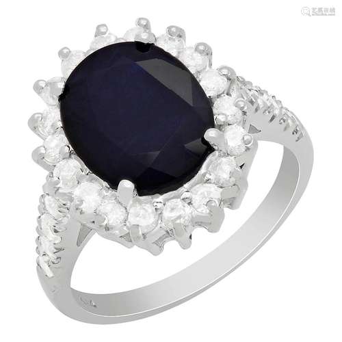 14k White Gold 3.91ct Sapphire 0.79ct Diamond Ring