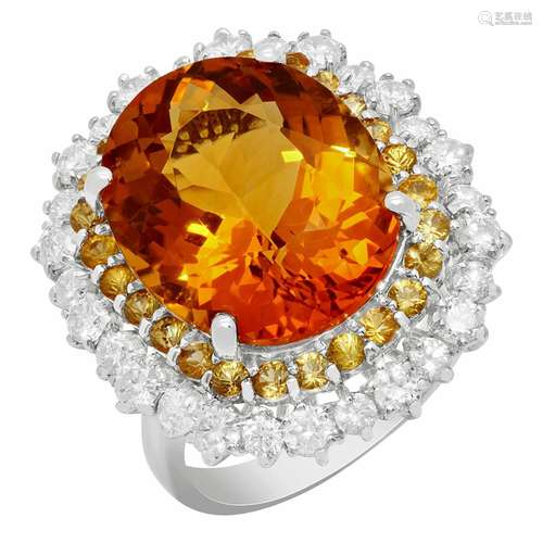 14k White Gold 10.36ct Citrine 1.00ct Yellow Sapphire 1.40ct...