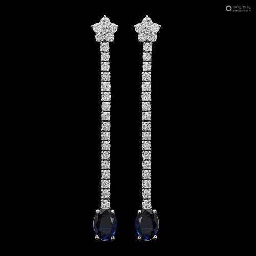 14K Gold 1.30ct Sapphire 1.15ct Diamond Earrings