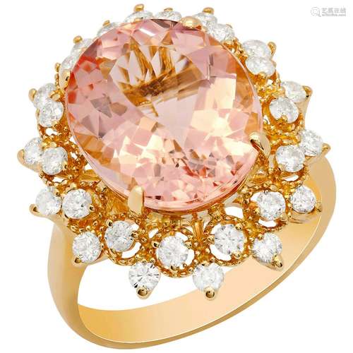 14k Yellow Gold 6.33ct Morganite and 0.80ct Diamond Ring