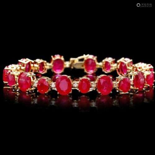 14K Gold 55.31ct Ruby 1.39ct Diamond Bracelet