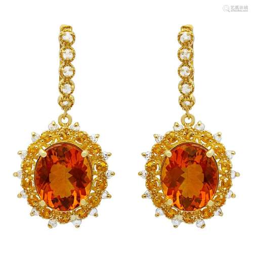 14k Yellow Gold 11.31ct Citrine 1.01ct Sapphire 1.00ct Diamo...