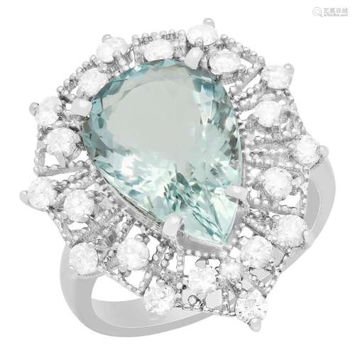 14k White Gold 5.47ct Aquamarine 0.86ct Diamond Ring