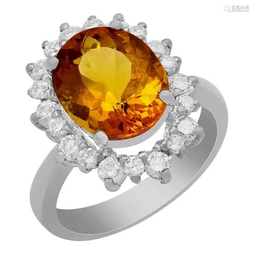 14k White Gold 4.10ct Yellow Beryl 0.97ct Diamond Ring