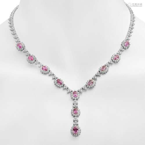 18K Gold 7.89ct Pink Sapphire 7.42ct Diamond Necklace