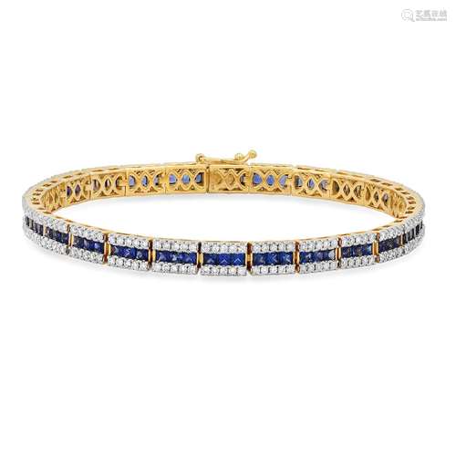 14K Yellow Gold 4.80ct Sapphire and 2.26ct Diamond Bracelet