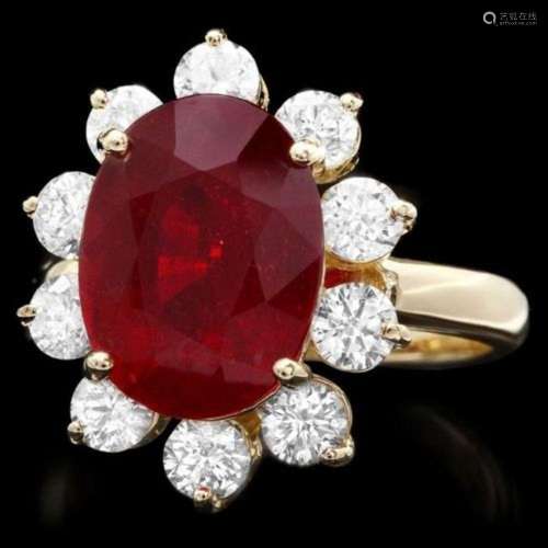 14K Yellow Gold7.86ct Ruby and 1.38ct Diamond Ring