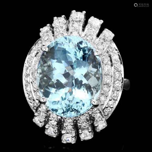 14K White Gold 8.85ct Aquamarine and 1.32ct Diamond Ring