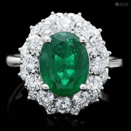 14K White Gold 3.17ct Emerald and 1.86ct Diamond Ring