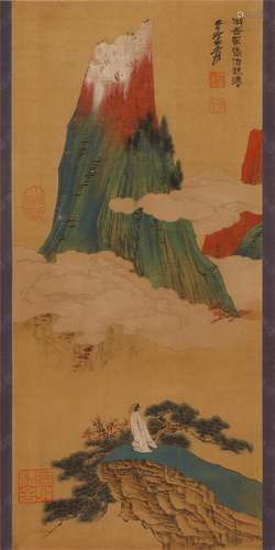 A CHINESE PAINTING OF FIGURE IN MOUNTAINS