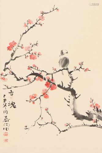 A CHINESE PAINTING OF FLOWERS AND BIRDS