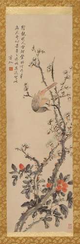 A CHINESE PAINTING OF FLOWERS AND BIRDS