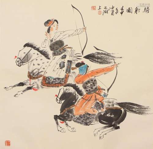 A CHINESE PAINTING OF FIGURE HUNTING