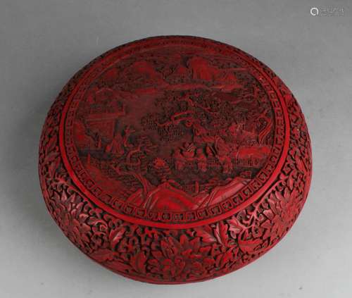 Chinese Cinnabar Lacquer Round Container