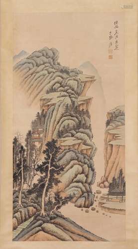 A CHINESE PAINTING OF MOUNTAINS LANDSCAPE