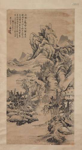 A CHINESE PAINTING OF MOUNTAINS LANDSCAPE