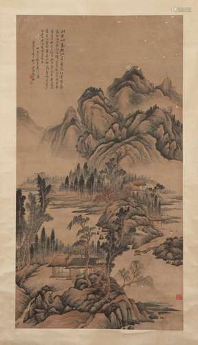 A CHINESE PAINTING OF MOUNTAINS LANDSCAPE