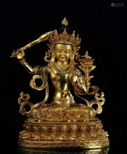 Huge Tibetan Bronze Buddha Sculpture (46cm)-Manjushri