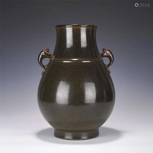 A CHINESE TEA-DUST GLAZE PORCELAIN ZUN VASE