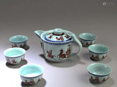 Chinese Porcelain Teapot Set with Six Cups