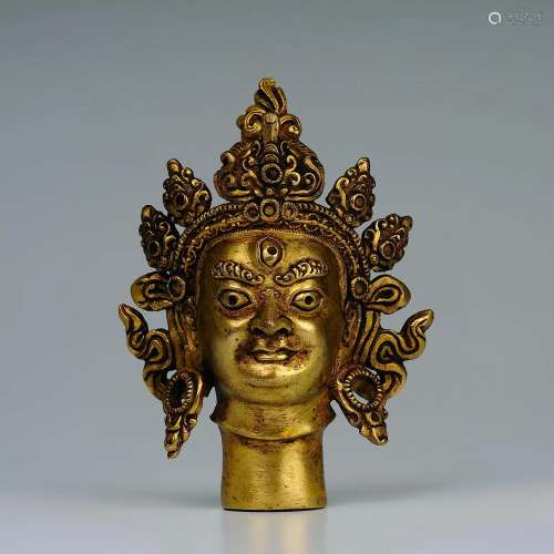 Tibetan Gilt Bronze Buddha Statue-Buddha Head Sculpture