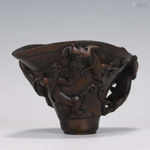 A CHINESE AGARWOOD DRAGON CUP