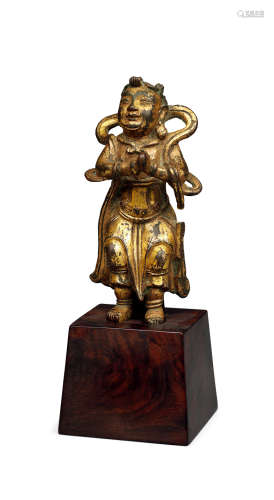 明代 铜鎏金善财童子造像 铜 10cm