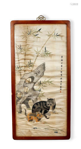 清代 耋耄之年祝寿绣片 绣本镜框 75×35cm