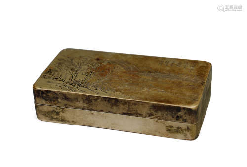 清代 韩子固款白铜墨盒 铜 12.5×7×3cm