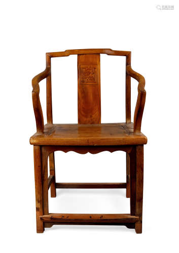 清中期 榉木矮官帽椅 木 53×40×90cm