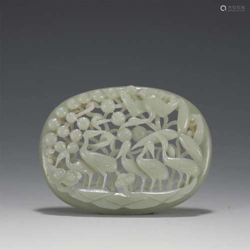 A CHINESE JADE CRANES PLAQUE