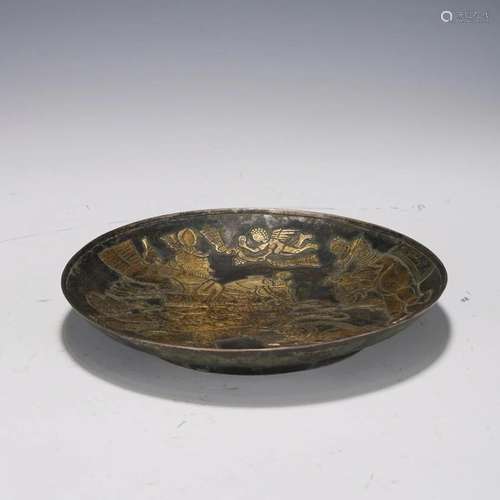 A CHINESE GILT SILVER FIGURE STORY DISH