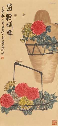 A CHINESE PAINTING OF CHRYSANTHEMUM FLOWERS