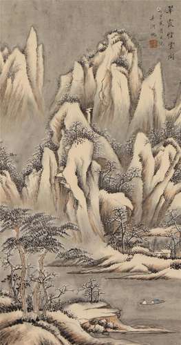 A CHINESE PAINTING OF MOUNTAINS AND RIVER LANDSCAPE