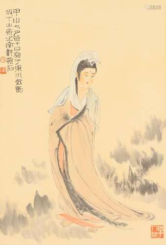 A CHINESE PAINTING OF GUANYIN BUDDHA